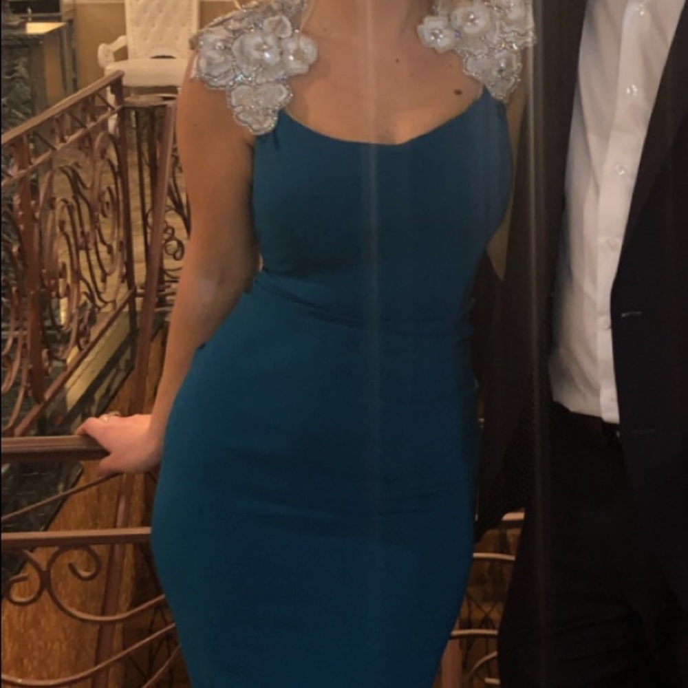 Stunning Blue Rhinestone Evening Gown